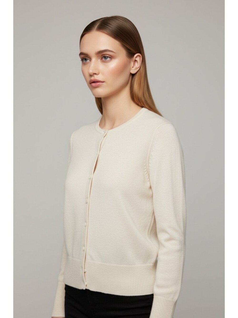 Sutton 100% Cashmere Ivory Button Front Cardigan Sweater Womens Size Small